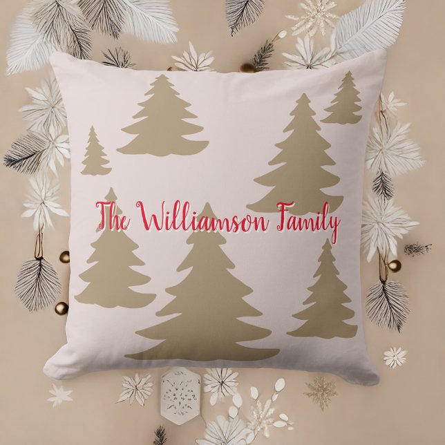 Custom simple modern holiday neutral gold tree  throw pillow (Creator Uploaded)