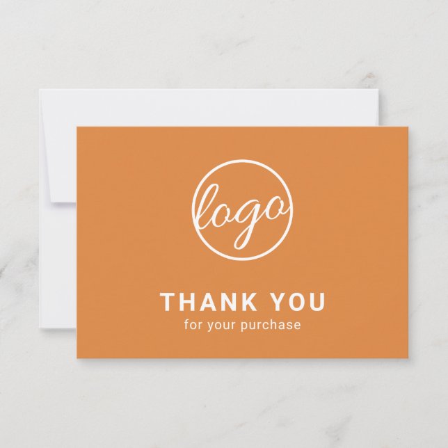 Custom Simple Modern Orange Logo Business Thank You Card (Front)