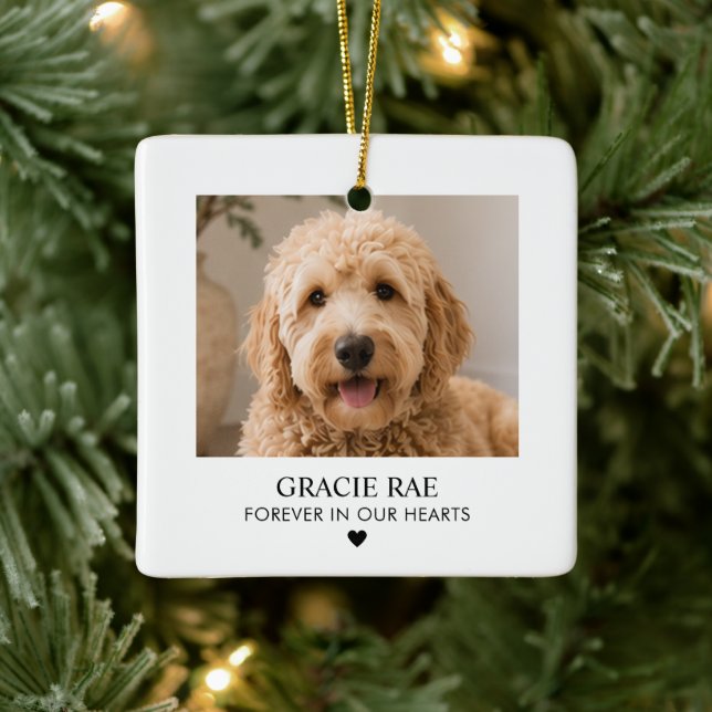 Custom Simple Modern Photo Pet Memorial Ceramic Ornament (Tree)