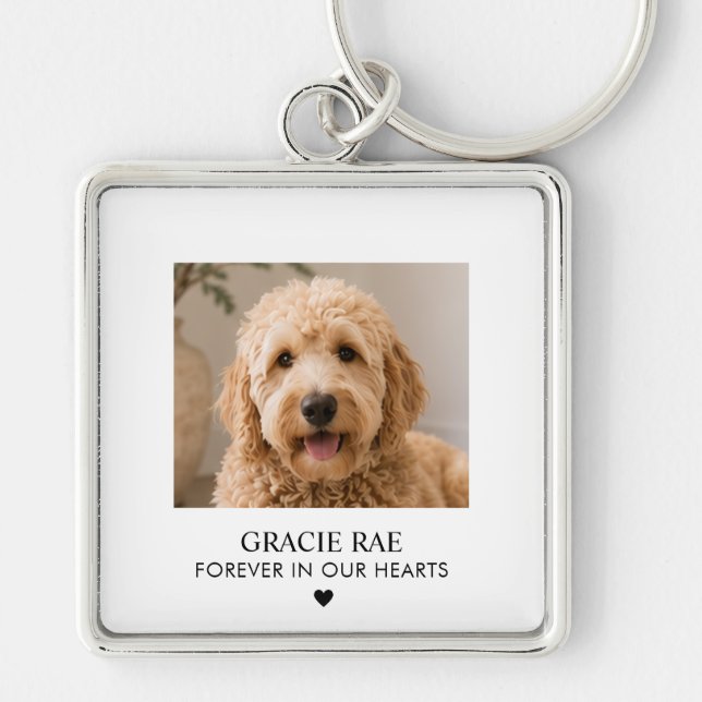 Custom Simple Modern Photo Pet Memorial Keychain (Front)