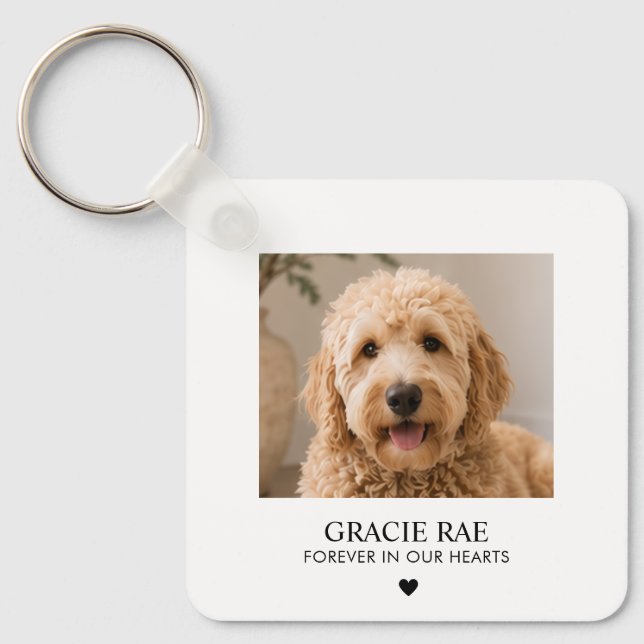 Custom Simple Modern Photo Pet Memorial Keychain (Front)