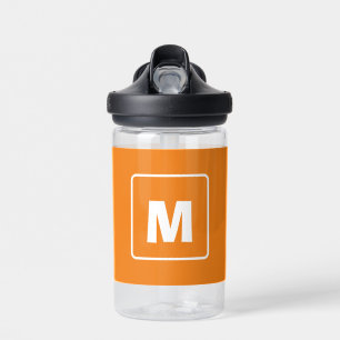 Custom Simple Orange Monogram Name Kids School Water Bottle