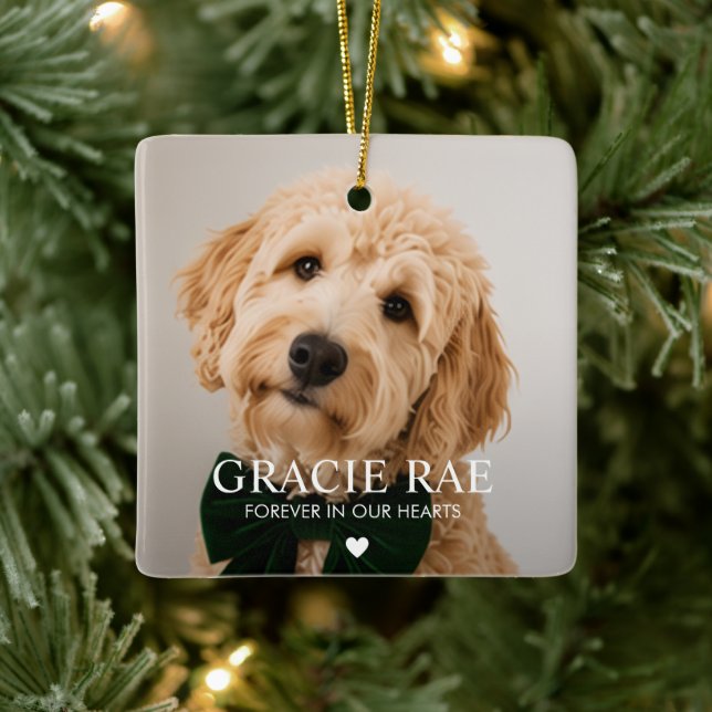 Custom Simple Photo Pet Memorial Ceramic Ornament (Tree)