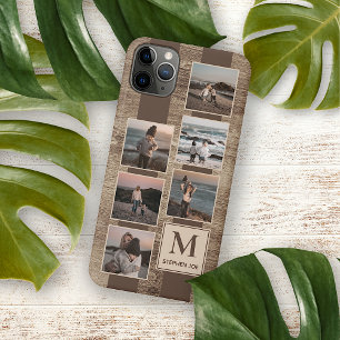 Custom Simple Photos On Chic Faux Rustic Woodgrain iPhone 11Pro Max Case