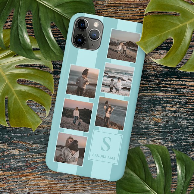 Custom Simple Photos On Light Teal Turquoise Blue iPhone Case (Creator Uploaded)