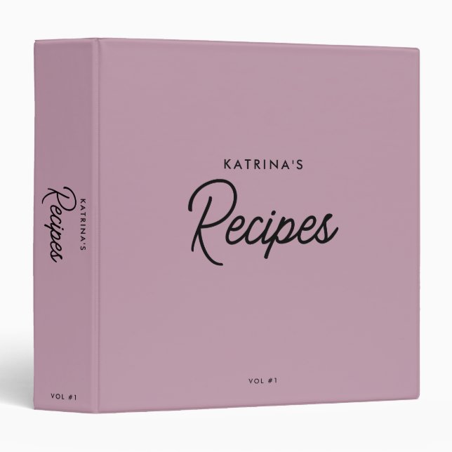 Custom Simple Pink Minimalist Script Recipe Binder (Front/Spine)