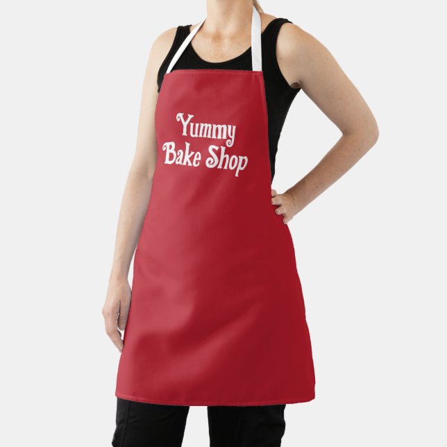 Custom Simple Red and White Personalized Employee Apron (Insitu)