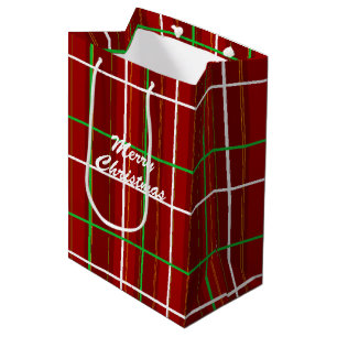 Custom Simple Red Chequered Merry Christmas  Medium Gift Bag