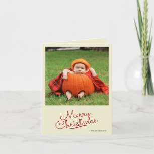 Custom Simple Retro Single Photo Christmas  Card