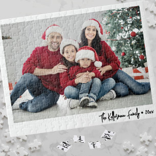 Custom Simple Script Family Photo Gift Jigsaw Puzzle