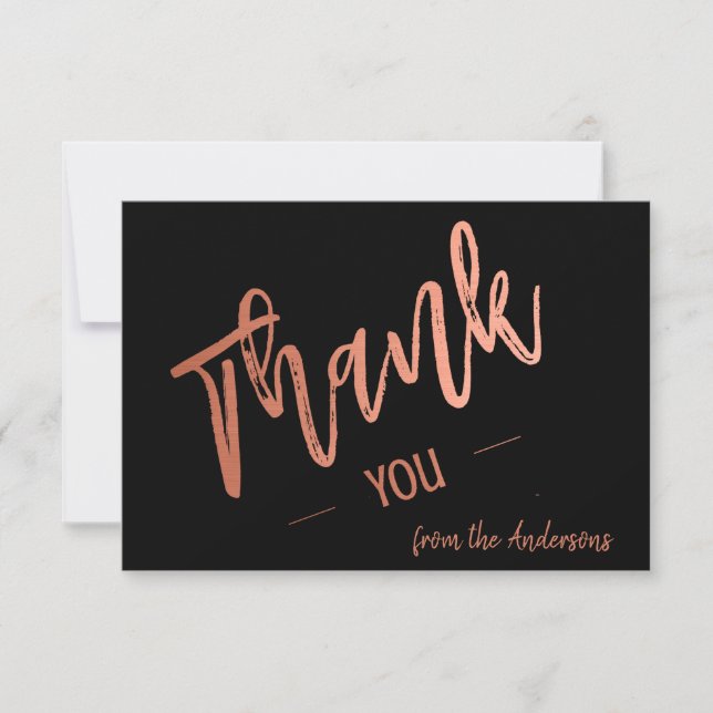 Custom Simple Script Rose Gold Flat Thank You  Card (Front)
