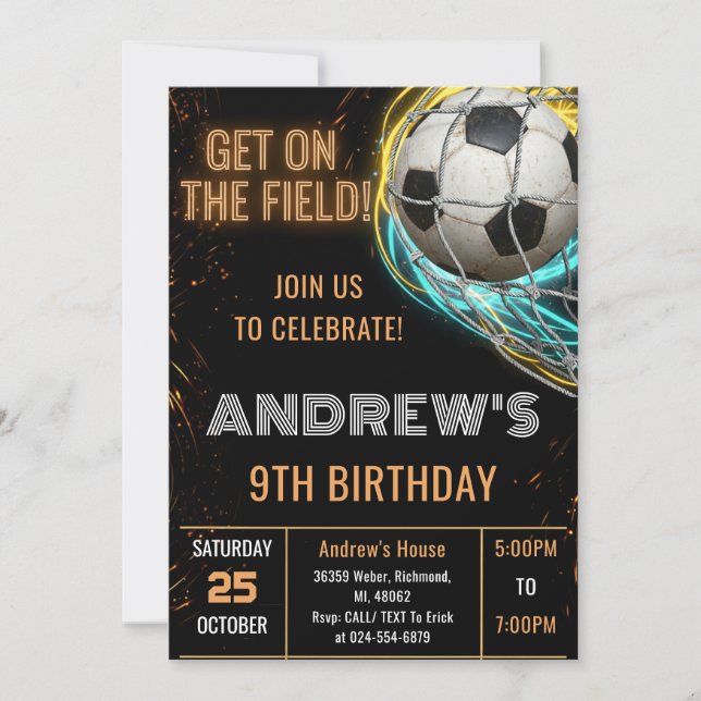 Custom Simple Soccer Birthday Invitation (Front)