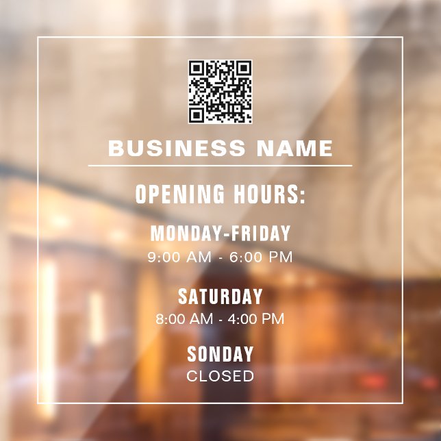 Custom Simple Template Business Opening Times Window Cling (Sheet 2)