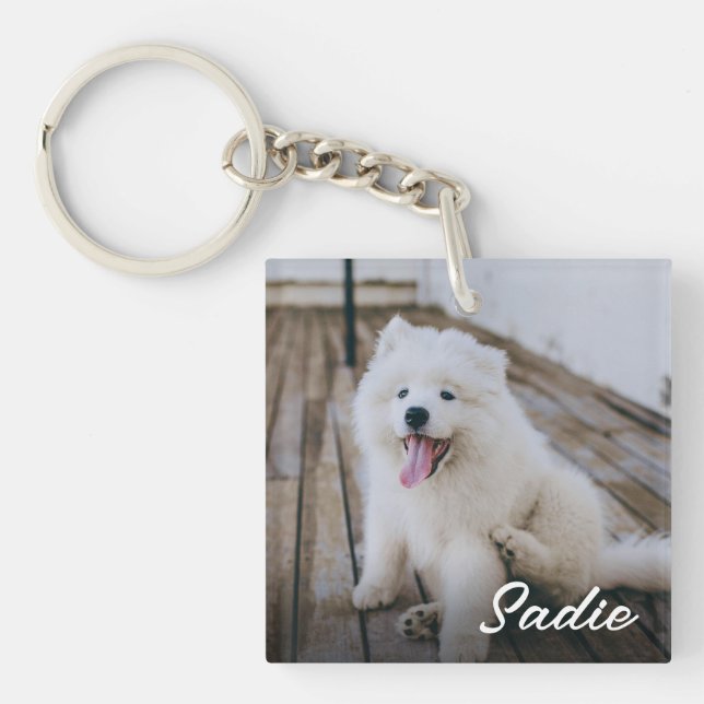 Custom Simple Two Pet Photo  Keychain (Front)