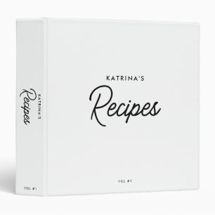 Custom Simple White Black Minimalist Script Recipe Binder