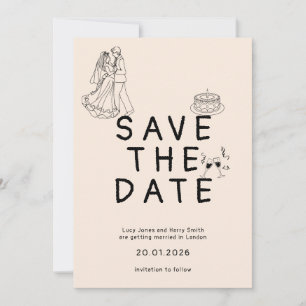Custom Simple with Bride and Groom Illustration Save The Date