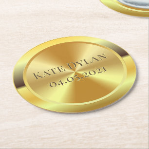 Custom Simulated Engraved Gold Round Paper Coaster