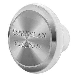 Custom Simulated Engraved Silver Ceramic Knob