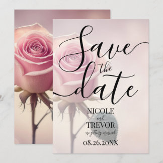 Custom Single Pink Rose Wedding Save The Date