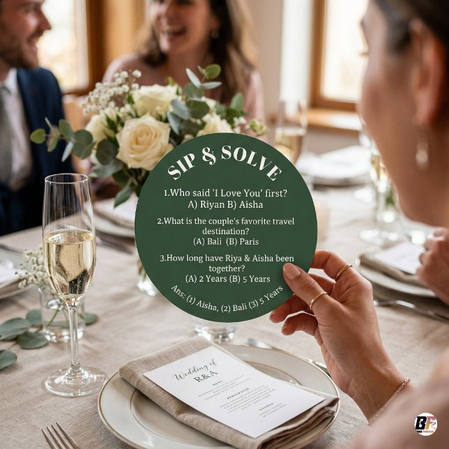 Custom Sip and Solve Couple Trivia Wedding Game Round Paper Coaster (Creator Uploaded)