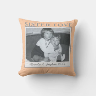 Custom Sister Love Photo Names Year Peach Pastel Throw Pillow
