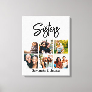 Custom Sisters Script 6 Photo Collage Canvas Print