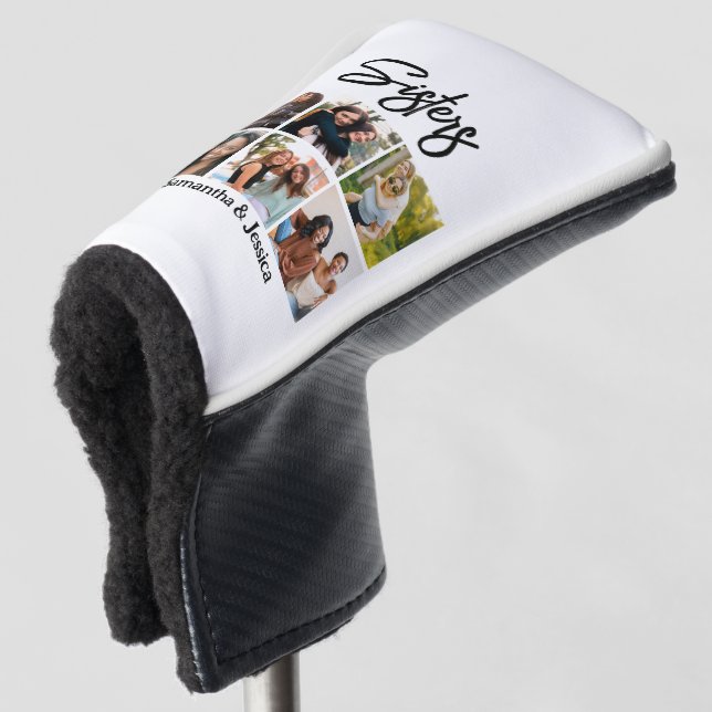 Custom Sisters Script 6 Photo Collage Golf Head Cover (3/4 Front)