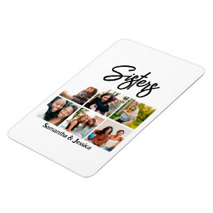 Custom Sisters Script 6 Photo Collage Magnet