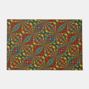 Custom Size Red Teal & Yellow Tribal Dog Bowl Mat
