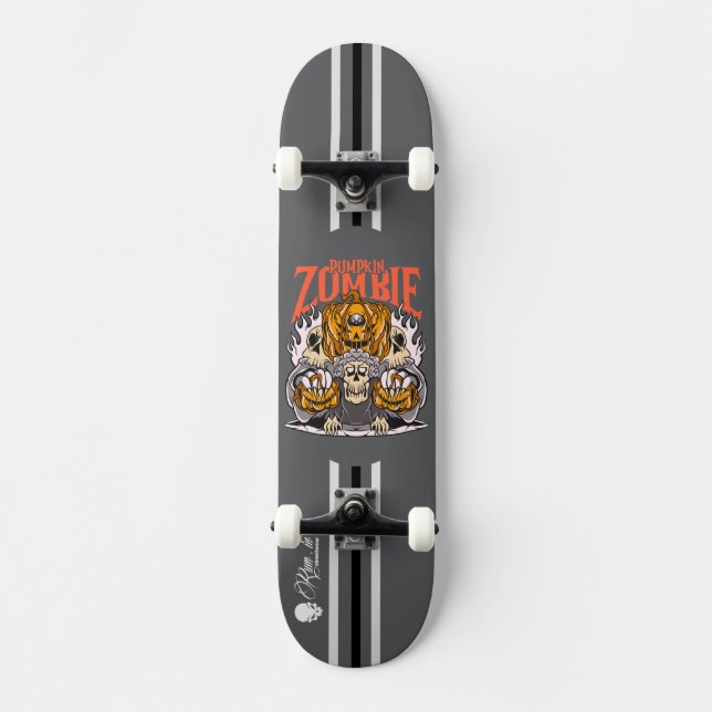 Custom Skateboard Deck - "Pumpkin Zombie"  (Front)