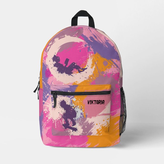 Custom Skateboarder Paint Splash Pattern Backpack (Front)