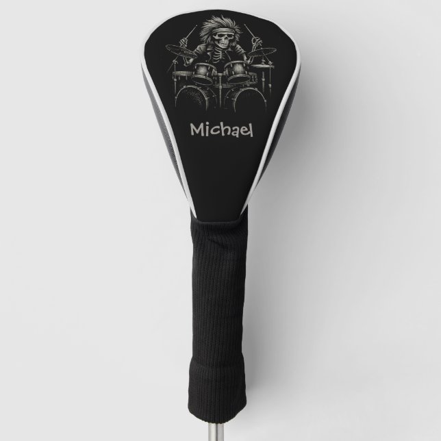 Custom Skeleton Rock Drummer Spooky Halloween      Golf Head Cover (Front)