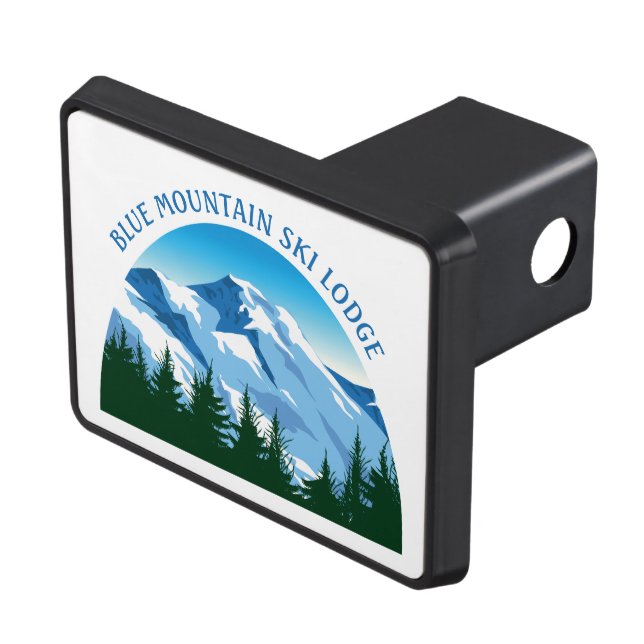 Custom Ski Lodge Winter Resort Snowy Mountain Trailer Hitch Cover (Top Right)