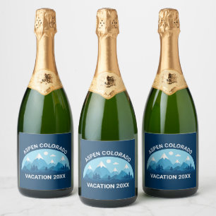 Custom Ski Resort Colorado Mountain Ski Lodge Blue Sparkling Wine Label