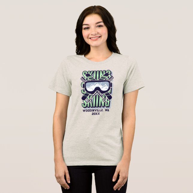 Custom Ski Skiing Location Date Name Tri-Blend Shirt (Front Full)