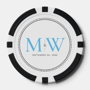 Custom Sky Blue Monogrammed Wedding Date Poker Chips