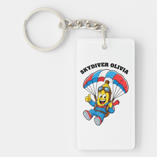 Custom Skydiver Name Funny Banana Skydiving Keychain (Front)