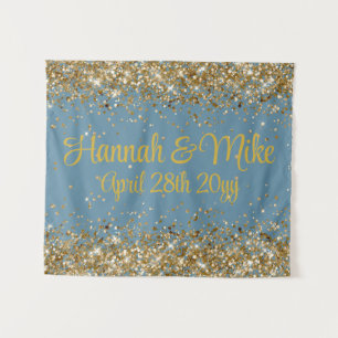 Custom Slate Blue & Gold Wedding Photo Booth Prop  Tapestry