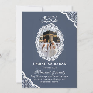 Custom Slate Blue Photo Umrah Mubarak Greeting  Invitation