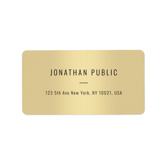 Custom Sleek Gold Modern Simple Template Address Label (Front)