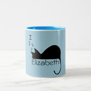 Custom Sleeping Cat Silhouette Two-Tone Coffee Mug