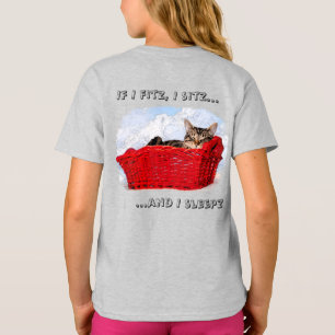 Custom Sleeping Grey Kitten In Red Basket Back T-Shirt