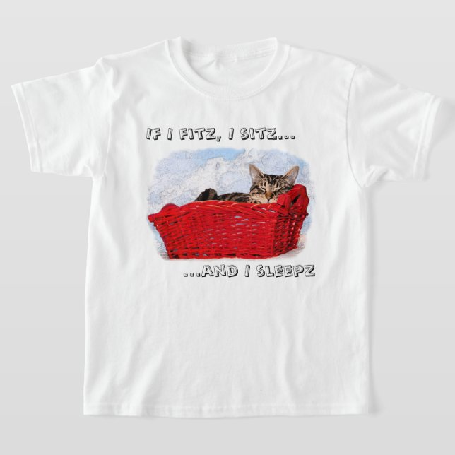 Custom Sleeping Grey Kitten In Red Basket Front T-Shirt (Laydown)