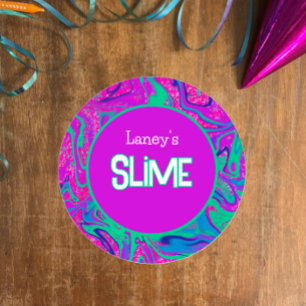 Custom Slime Label, Cool Groovy Slime Party Classic Round Sticker