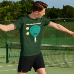 Custom Slogan Padel Tennis Racket and Balls T-Shirt<br><div class="desc">Add a funny slogan,  the name of your own padel tennis team,  or personalize with your favourite player's name. This graphic tee features an illustration of a padel tennis racket along with two padel balls and is ready to be customized with your own text above in cream coloured lettering.</div>