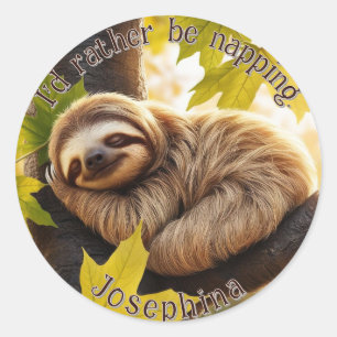 Custom sloth baby sleeping funny quote classic round sticker