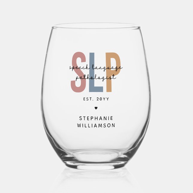 Custom SLP Speech Language Pathologist Stemless Wine Glass (Front)