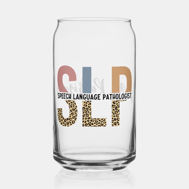 Custom SLP Speech Pathologist Leopard Print Can Glass (Front)