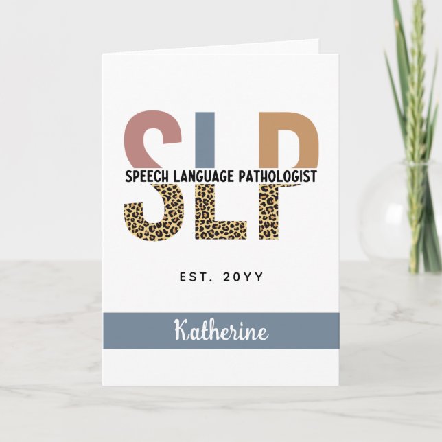 Custom SLP Speech Pathologist Leopard Print Card (Front)