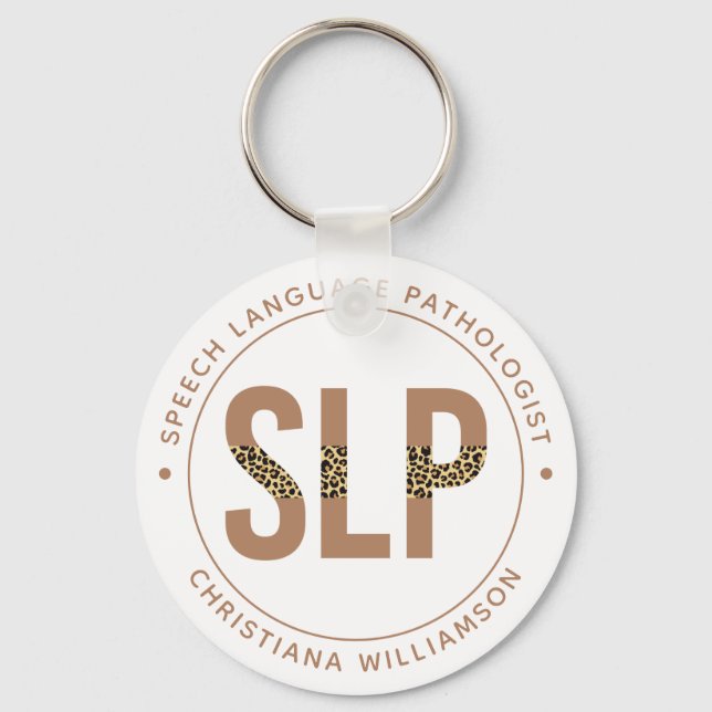 Custom SLP Speech Pathologist Leopard Print Gifts Keychain (Front)